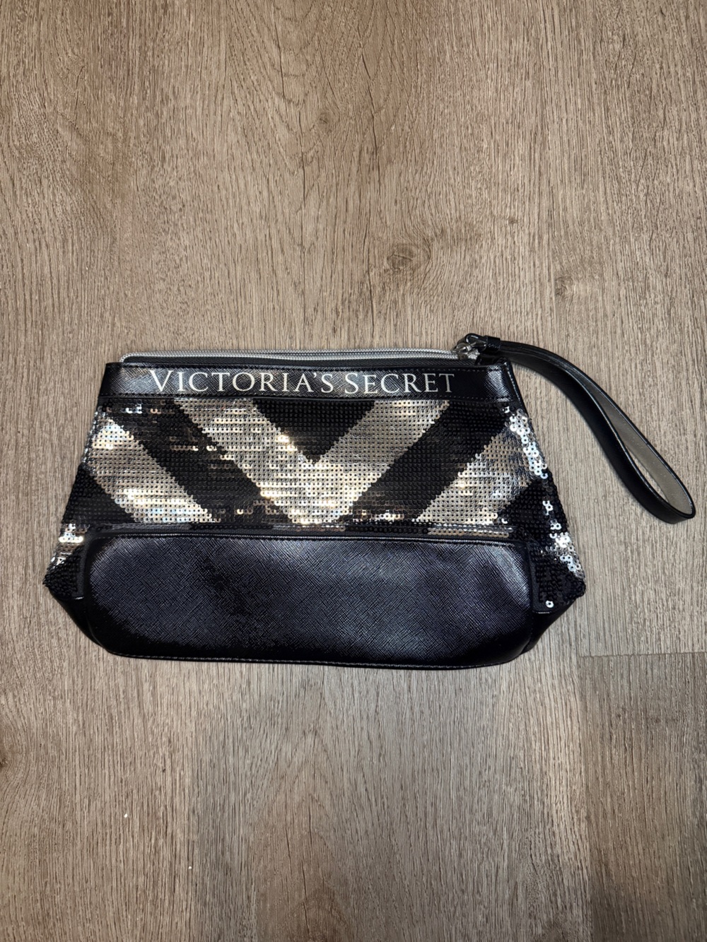 Victoria's Secret Black & Silver Sequin Wristlet Pouch